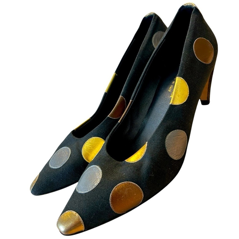 Vintage Black Pumps with Gold, Silver & Bronze Polka Dots